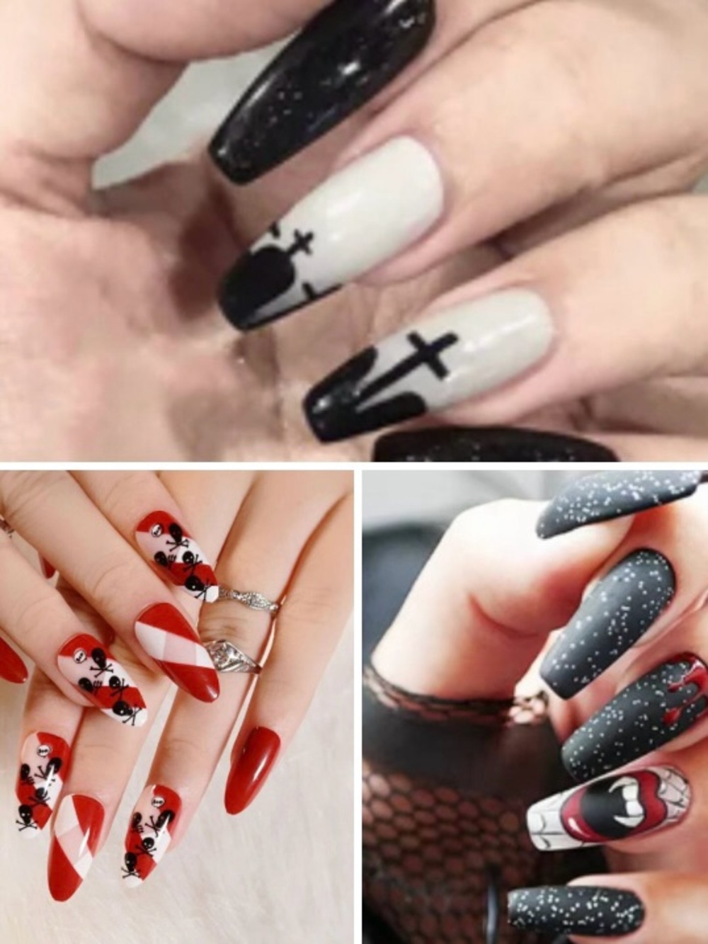 3 Pairs Gothic Shaped Press On Nails Fake Artificial Glue On